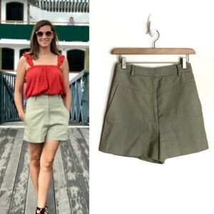 Tibi Margaux James High Waisted Mini Shorts Olive Moss Green size 2